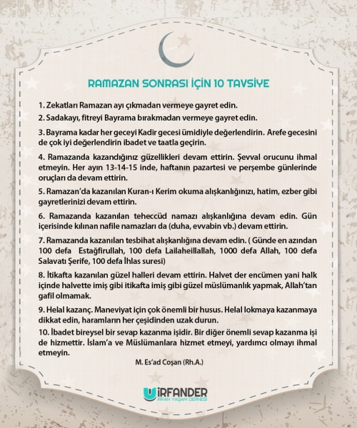 RAMAZAN SONRASI İÇİN 10 TAVSİYE