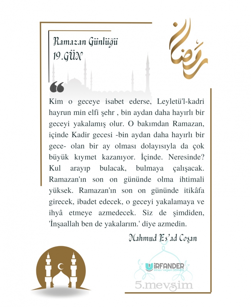 RAMAZAN GÜNLÜĞÜ 19. GÜN