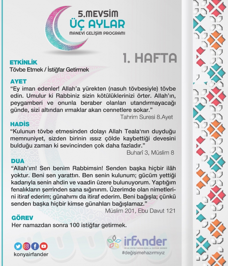 3 AYLAR MANEVİ GELİŞİM PROGRAMI 1. HAFTA